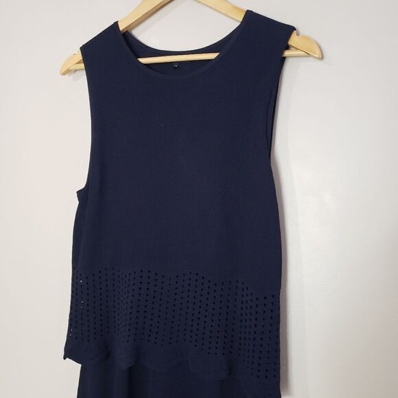 Leo & Ugo Size 8 Medium Blue Sleeveless 2 Tier Dress - Picture 2 of 11